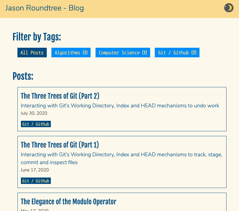 Screenshot of my blog