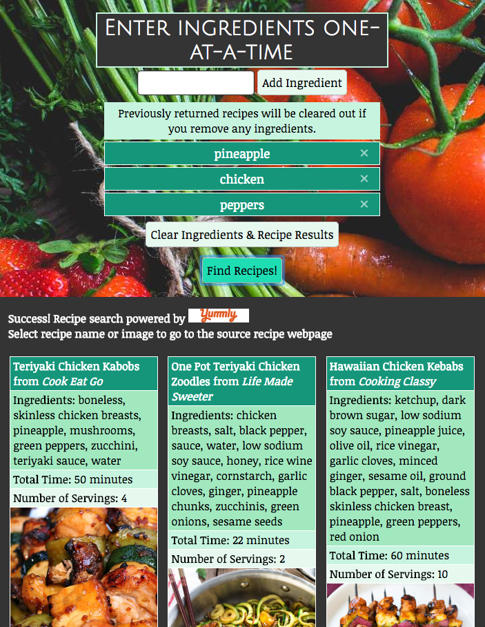 Screenshot of Recipe Revelation recipe results page